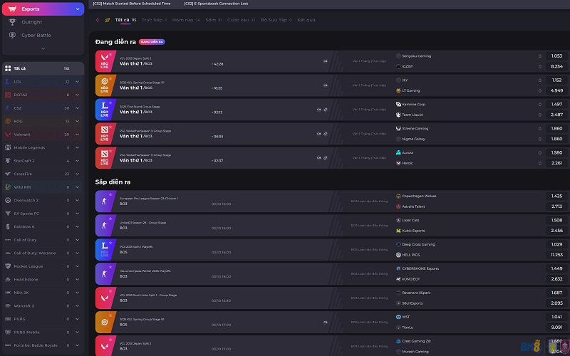 Bật mí cách đặt cược Thể Thao Điện Tử tại BK8