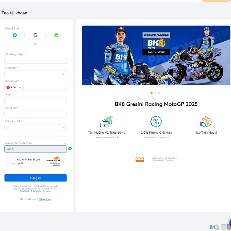 Hướng dẫn mở tài khoản BK8