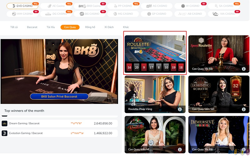 Tìm hiểu về tựa game Roulette BK8