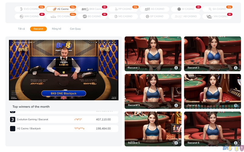 Tổng quan về game cá cược Baccarat BK8